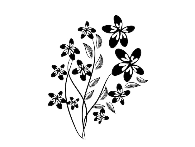 a black and white drawing of flowers and leaves