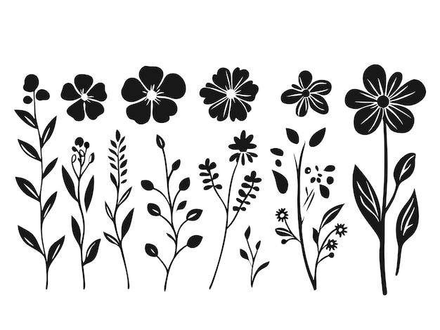 Vector a black and white drawing of flowers and plants