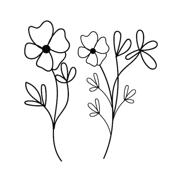 Black and white drawing of flowers on a white background