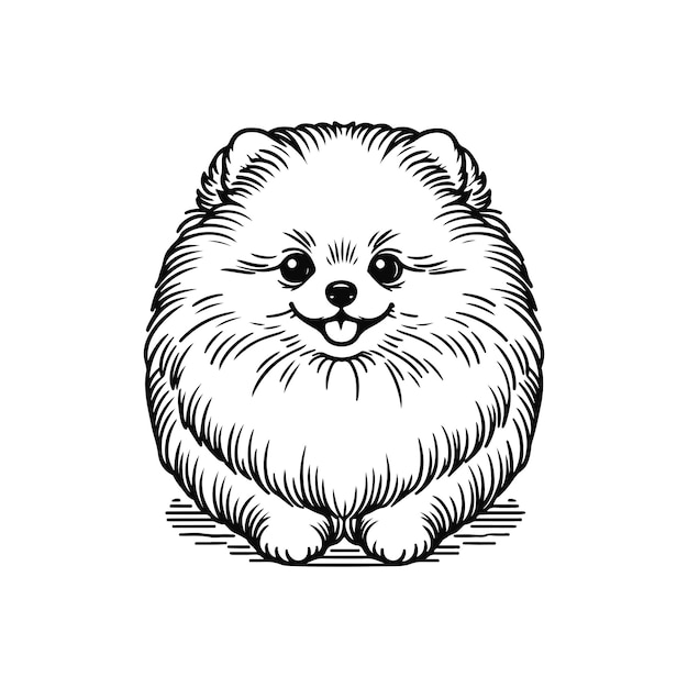 a black and white drawing of a fluffy little fluffy dog