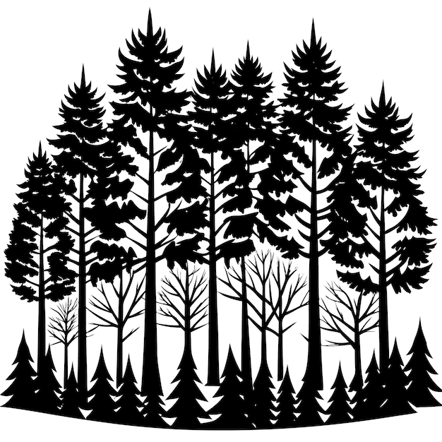 a black and white drawing of a forest with trees and the words quot pine quot on it