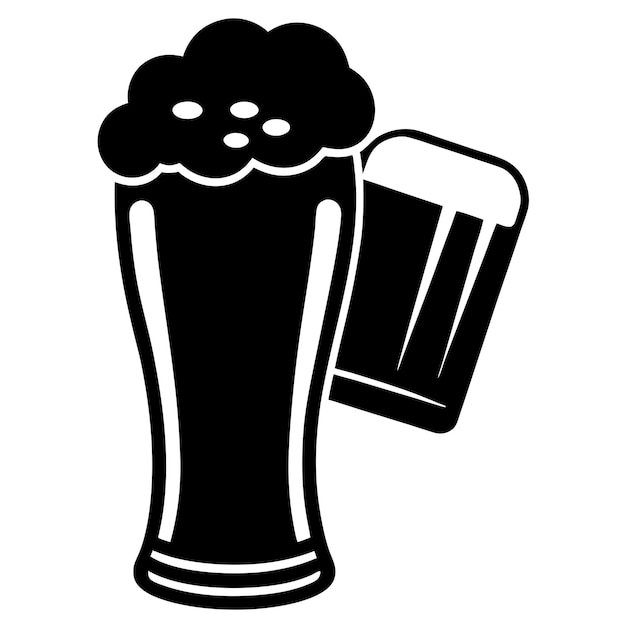 a black and white drawing of a full glass of beer