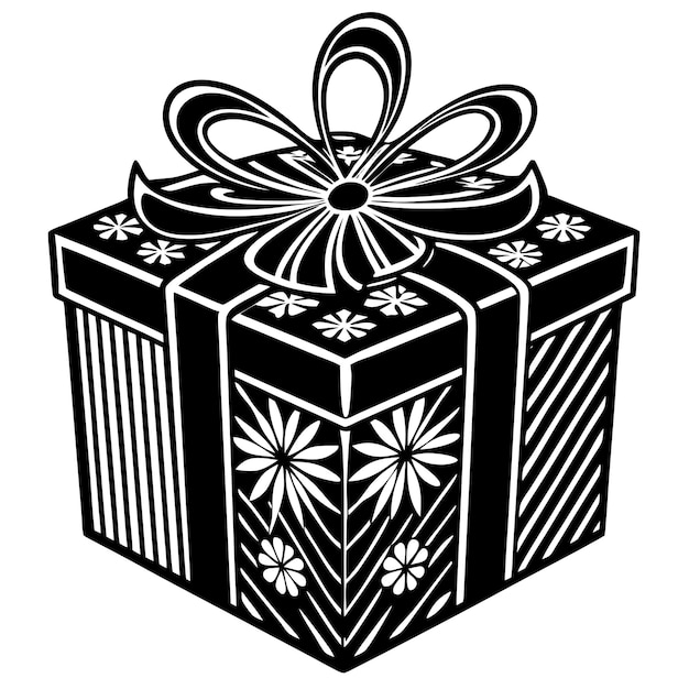 Vector a black and white drawing of a gift box with a ribbon tied around it