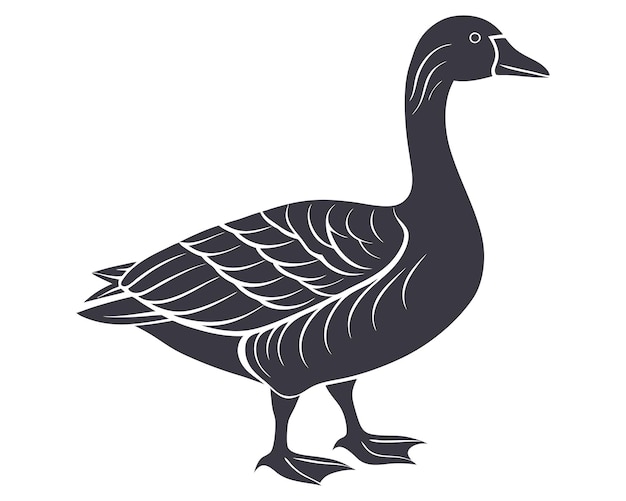 a black and white drawing of a goose with a black outline