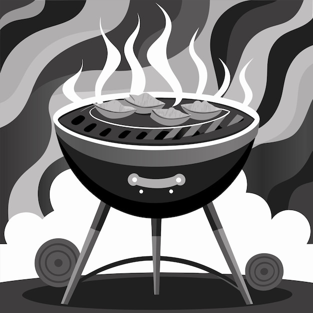 Vector a black and white drawing of a grill with a hot dog on it