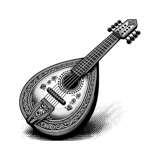 Vector a black and white drawing of a guitar with a picture of a guitar on it