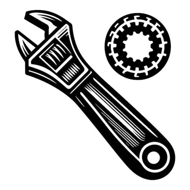 a black and white drawing of a hammer with a circle on it