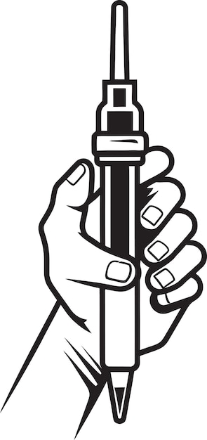 a black and white drawing of a hand holding a microphone