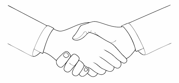 a black and white drawing of a hand shaking another person