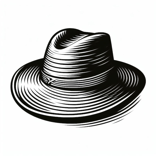 Vector a black and white drawing of a hat with a ribbon around the top