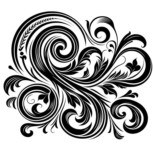 Vector a black and white drawing of a heart with a floral design