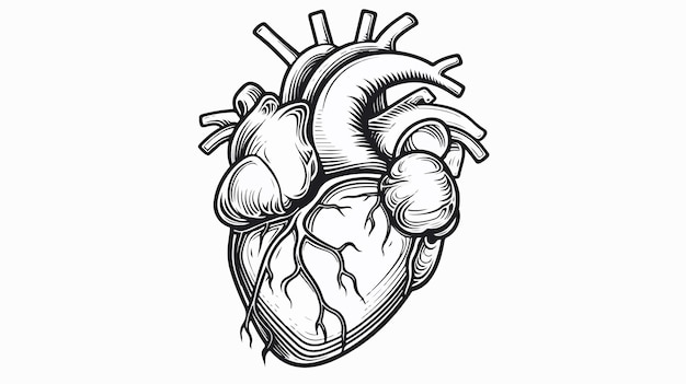 a black and white drawing of a heart with a heart drawn on it