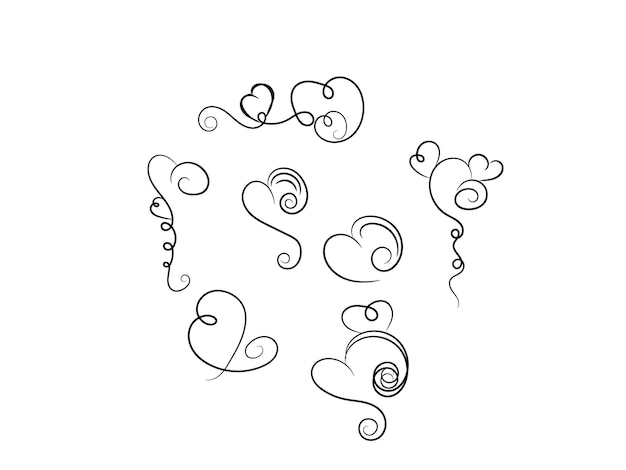 a black and white drawing of a heart with a heart and a swirl of swirls