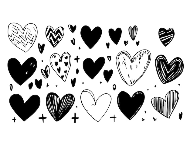 Vector a black and white drawing of hearts with a cross in the middle