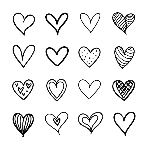 a black and white drawing of hearts with a white background