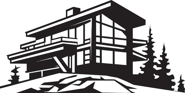 Vector a black and white drawing of a house with a black background