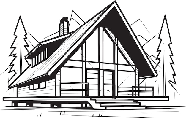 Vector a black and white drawing of a house with a house on the top