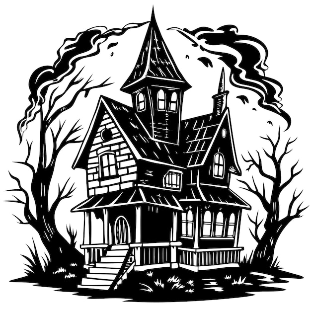 Vector a black and white drawing of a house with a staircase and a staircase