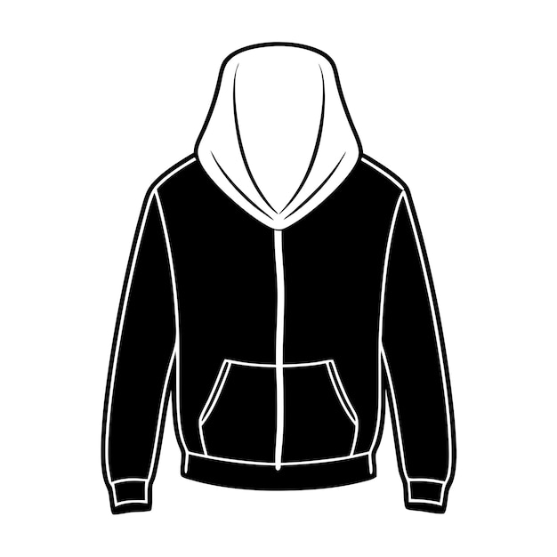 Vector a black and white drawing of a jacket with a hoodie on it