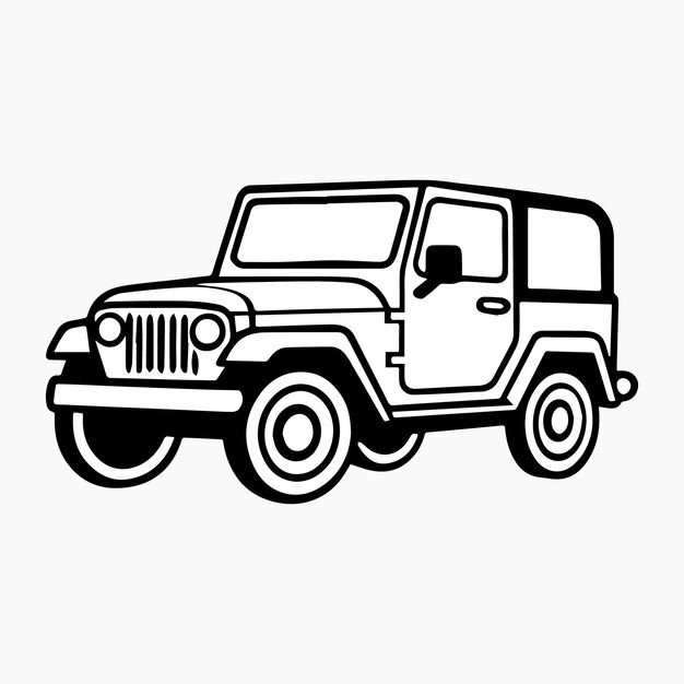 Vector a black and white drawing of a jeep with the door open