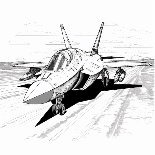 Vector a black and white drawing of a jet with the words  air force  on it