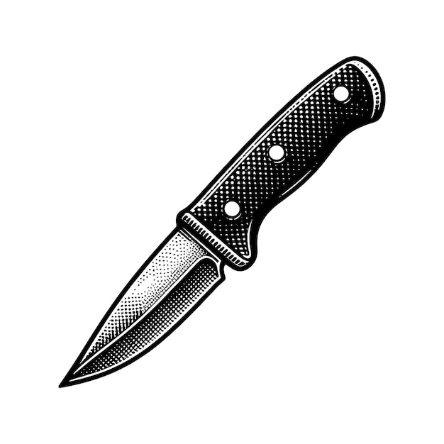 Vector a black and white drawing of a knife with dots on it