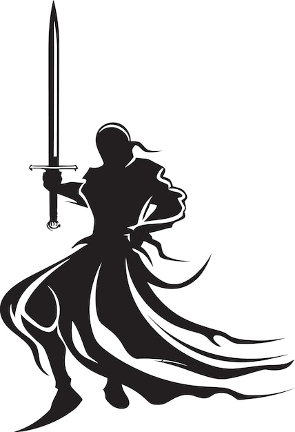 Vector a black and white drawing of a knight and a sword