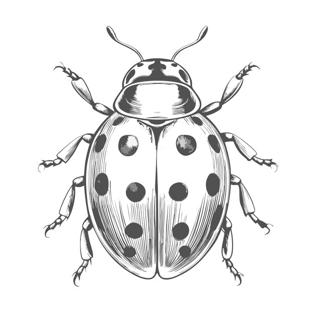 Vector a black and white drawing of a ladybug with dots on its back