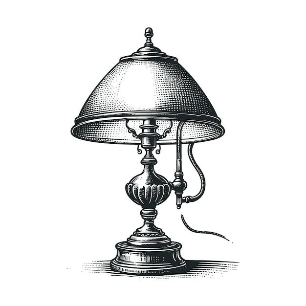 Vector a black and white drawing of a lamp with a lamp on it