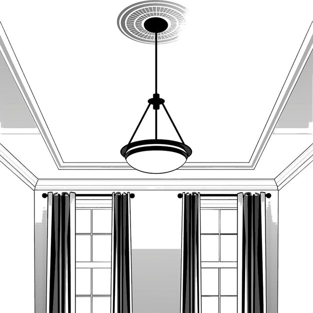 Vector a black and white drawing of a light fixture hanging from a ceiling