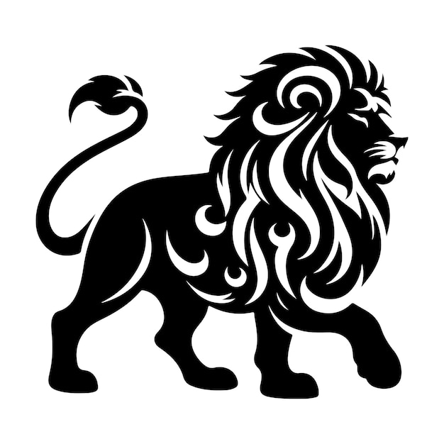 a black and white drawing of a lion with a lion on it