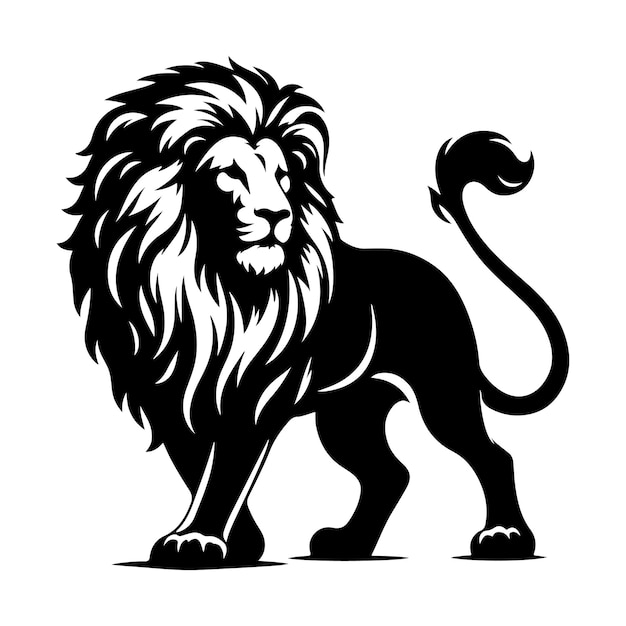 a black and white drawing of a lion with a tail