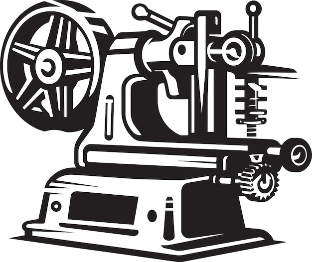 a black and white drawing of a machine with a machine and a machine with a large scale on it