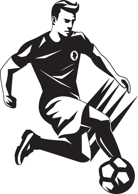 a black and white drawing of a man running with a soccer ball in his hand