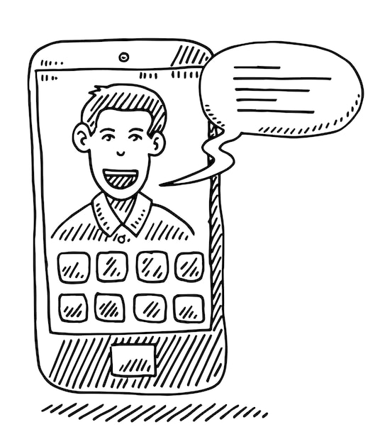 Vector a black and white drawing of a man talking on a cell phone