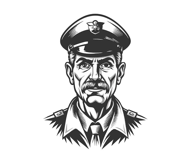 a black and white drawing of a man in a uniform