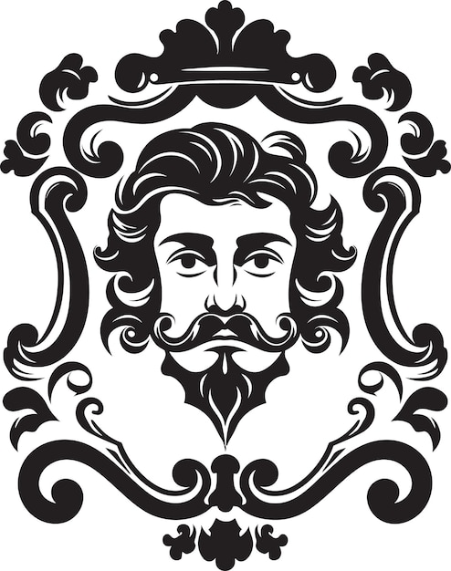 a black and white drawing of a man with a beard and mustache