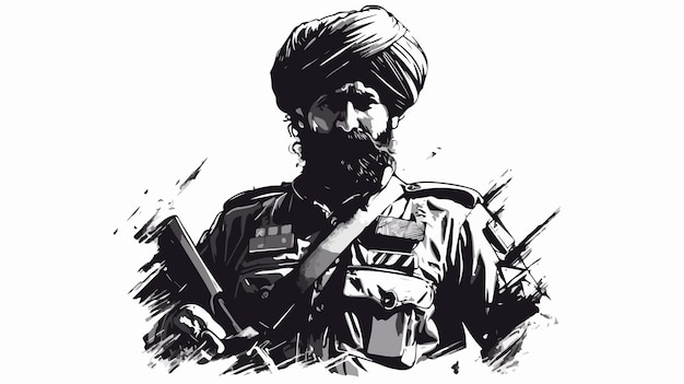 Vector a black and white drawing of a man with a turban on his head