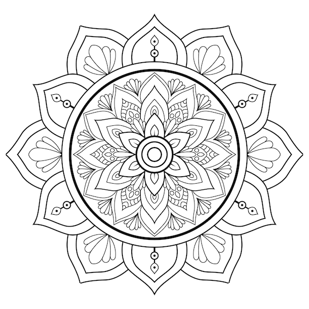 Vector a black and white drawing of a mandala with a circle in the middle