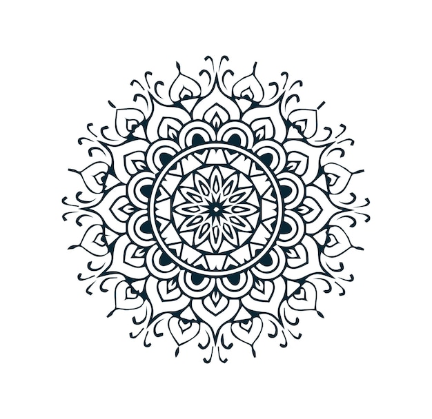 a black and white drawing of a mandala