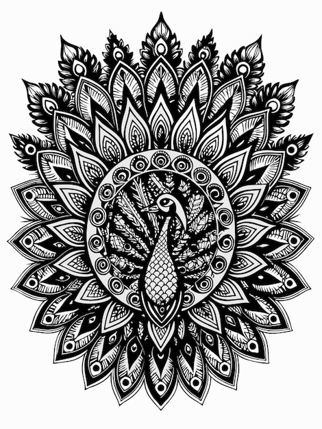 Vector a black and white drawing of a mandala