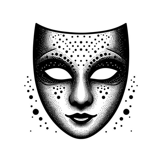 Vector a black and white drawing of a mask with dots on it