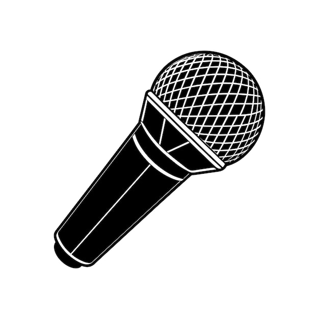 a black and white drawing of a microphone on a white background