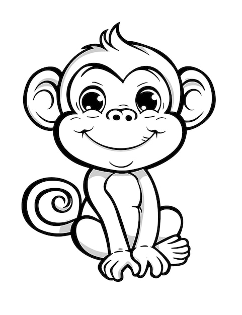 Vector a black and white drawing of a monkey with a spiral on the top