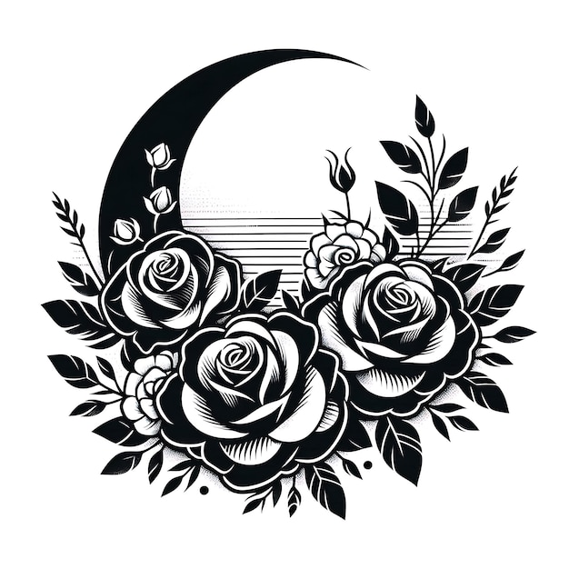 a black and white drawing of a moon and the moon