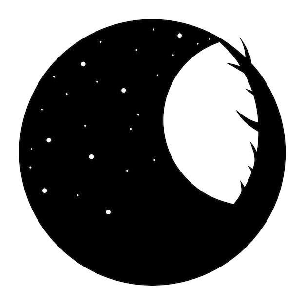 Vector a black and white drawing of a moon with the stars in the background