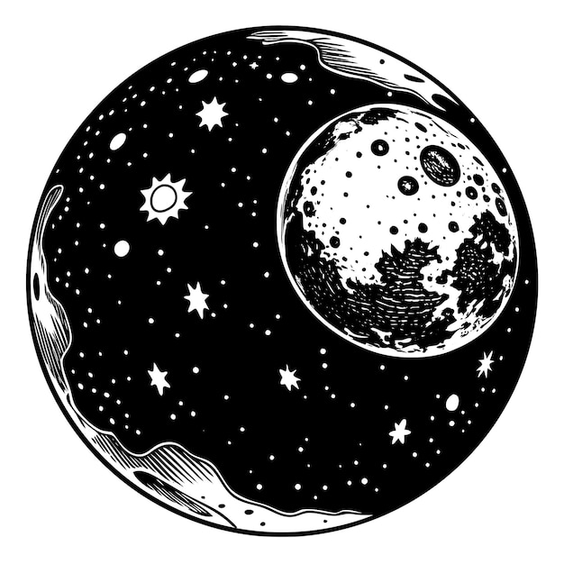 Vector a black and white drawing of a moon with the words quot the moon quot on it