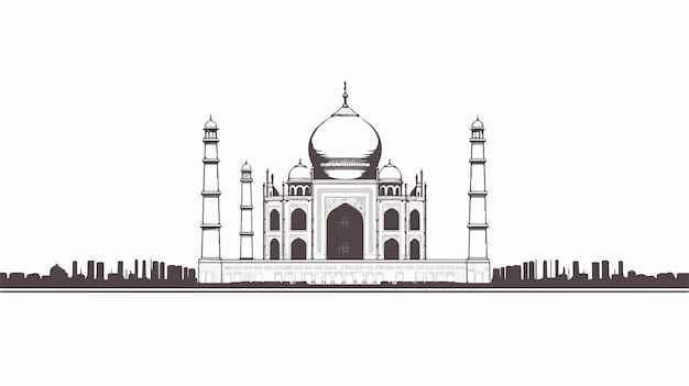 a black and white drawing of a mosque with a large dome