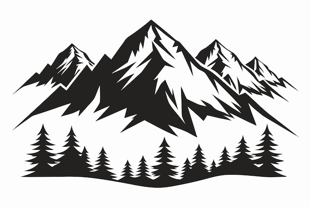 a black and white drawing of a mountain range