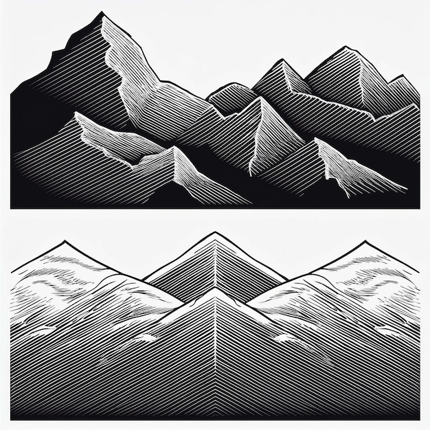 Vector a black and white drawing of a mountain with a mountain in the background